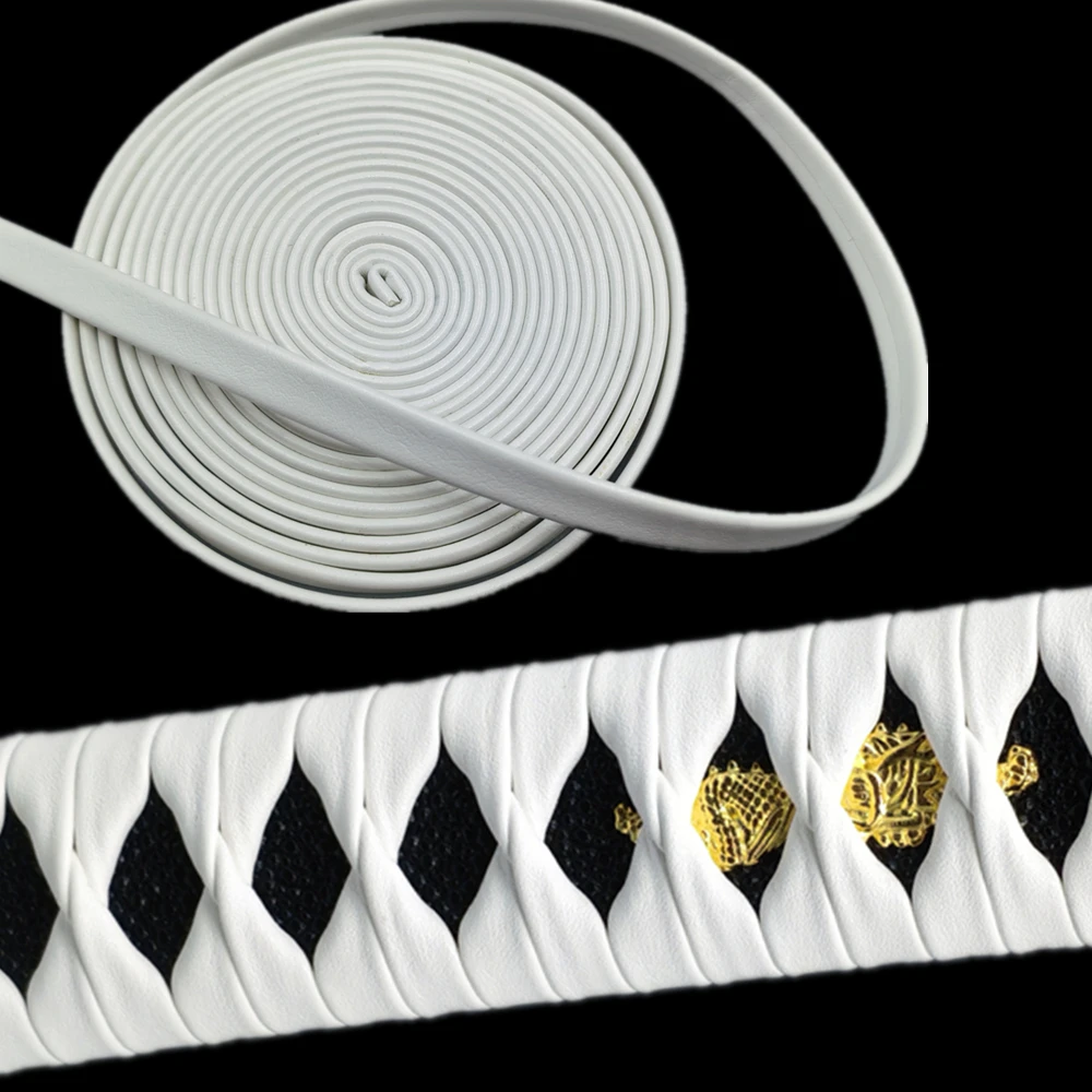 Cordón envolvente Ito Sageo Tsuka de cuero blanco de calidad para Samurai japonés Katana/Wakizashi/Tanto mango de espada/funda accesorios Saya