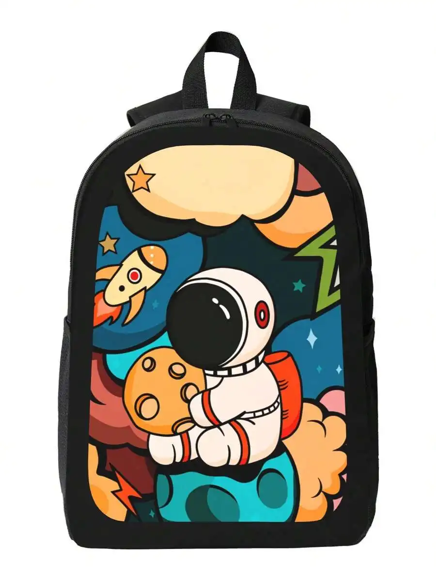 

Cartoon Astronaut Print Backpack For Adults Lightweight Daily Use Adjustable Straps Zipper Closure
