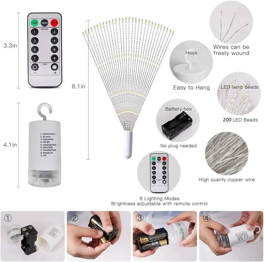 크리스마스 LED 불꽃 놀이 조명 120/180/200Led 매달려 Starburst 갈 랜드 요정 문자열 조명 야외 홈 정원 안뜰 장식