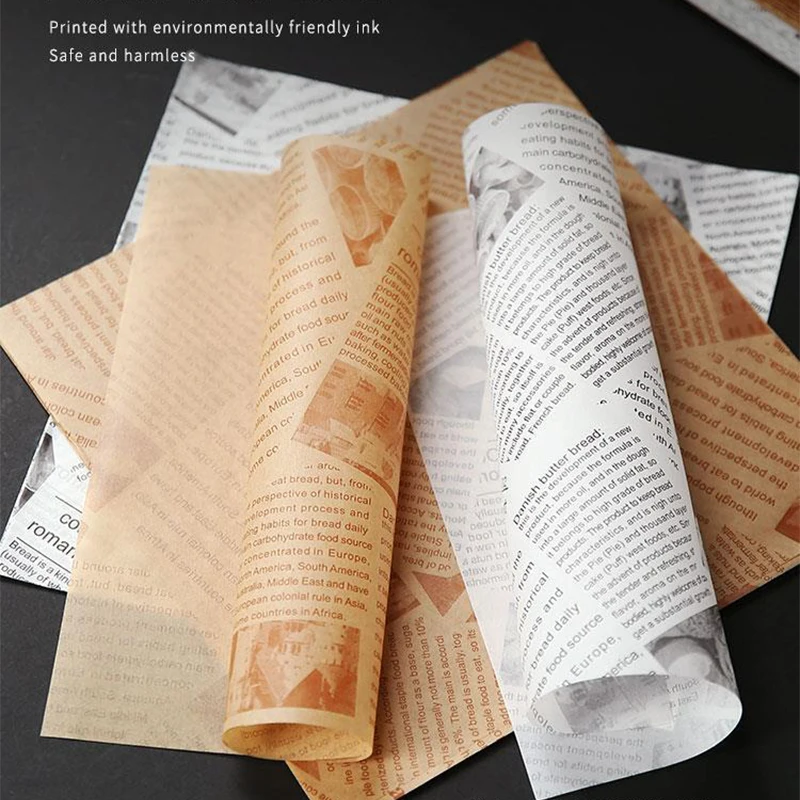 50 Pcs Sandwich Burger Fries Bread Packaging Paper, Oil-Proof Wax Paper, Kitchen Baking Tool, Packaging decorative paper