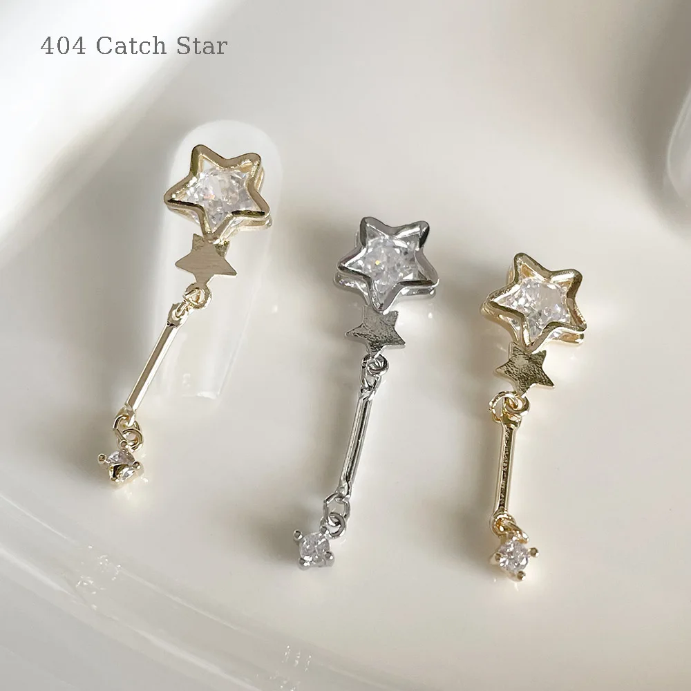 

-Catch Star- Flashing 3D Diamonds Inlay Pendants Manicure Line Bar Ornaments Shiny Glassy Gem Star Nail Tip Luxury Charms 404art