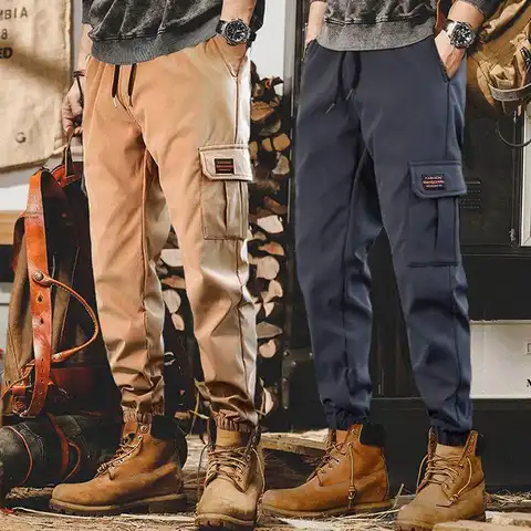 Coupe ample Multi poche Joggers pour printemps été hommes Style de rue taille cordon pantalons décontractés Cargo pantalon pour Fitness Outdo