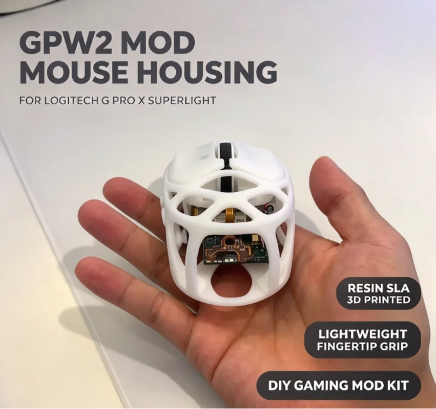 Mouse Housing For Logitech Gpw2 G Pro X Superlight Sla Resin 3d Printed Ultra Light Fingertip Grip Diy Mouse Mod Kit
