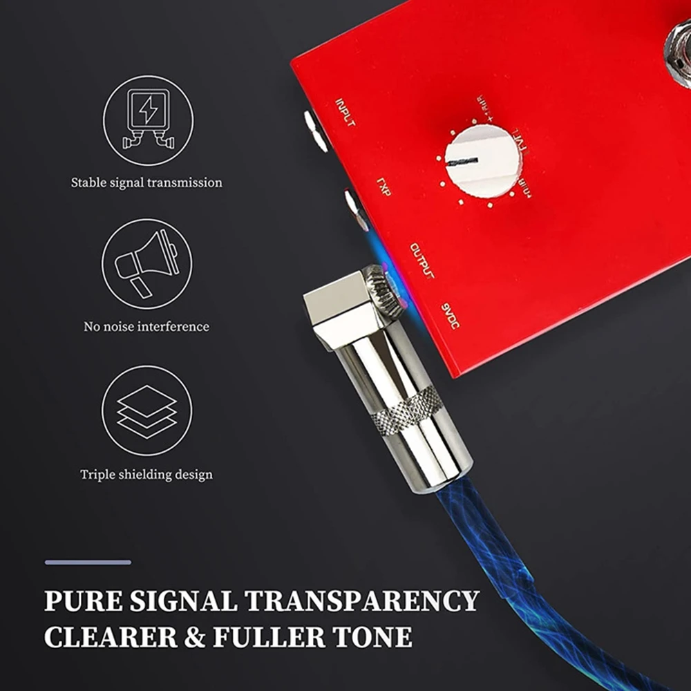 24 AWG 1Pc 60cm Guitar Effect Pedal Cable Audio Flat Patch Cable 1/4" Right-angle Connector 6.35mm Anti noise Wire Jack Plug view 3