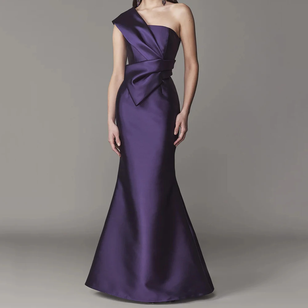 

Customized Mermaid Evening Dresses Floor-length One-shoulder Sleeveless Prom Gown Fashion Pleat Draped Backless Party Gown