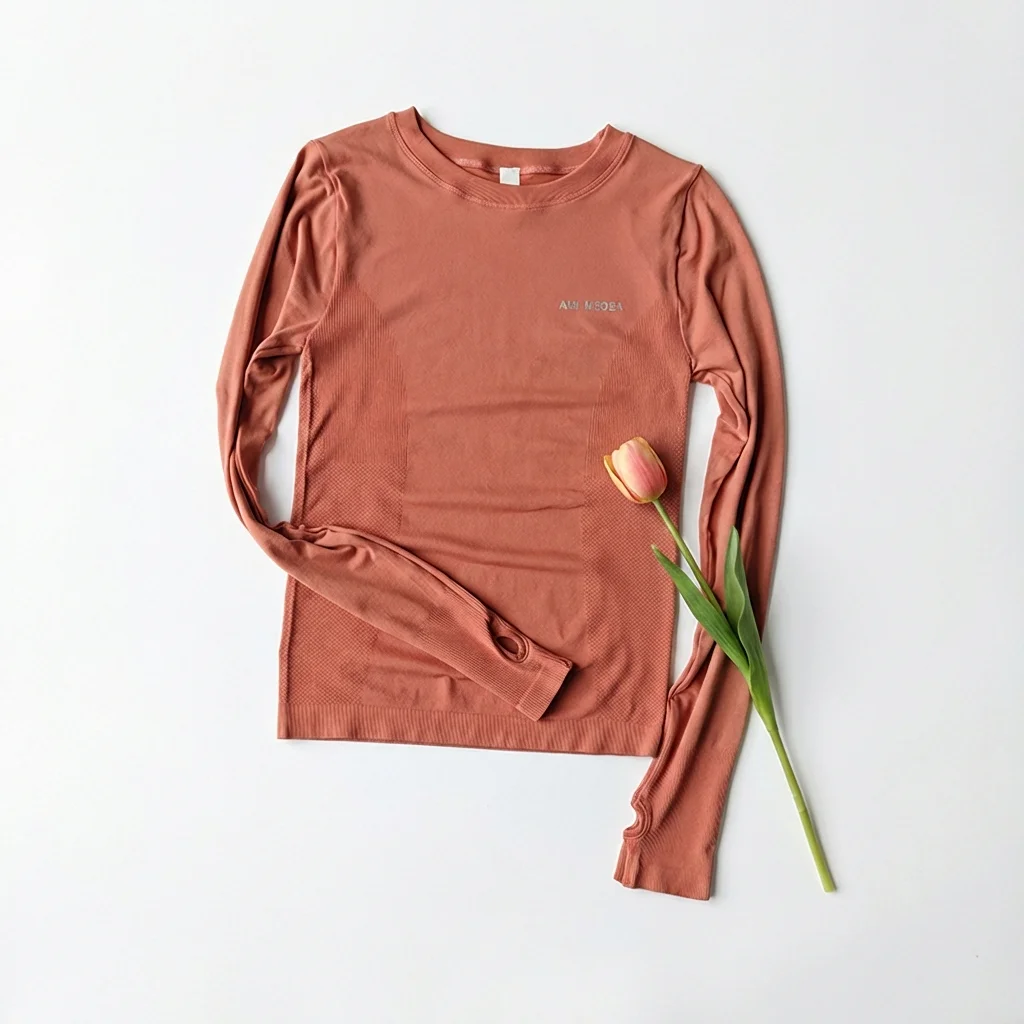 Damen Yoga-Top Nahtloses Shirt Sport-T-Shirts Fitnesskleidung Langarm Kurzarm Yoga-Shirt Gym-Top Lauf-Activewear – Detail 4