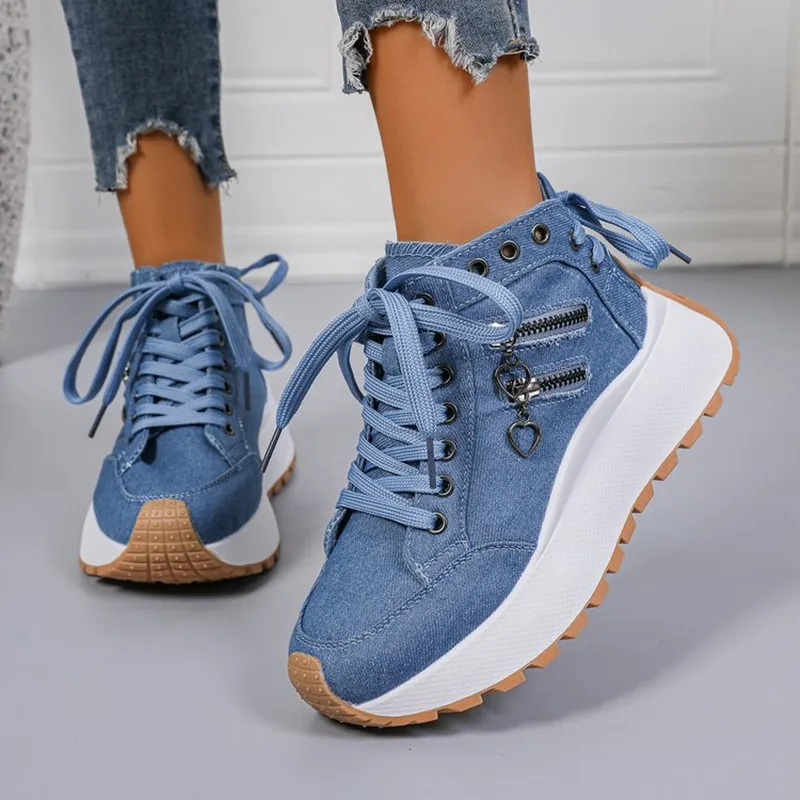 

Дизайнерские женские кроссовки Высокие парусиновые туфли для девочек-студентов Холщовая обувь для женщин Кроссовки на платформе со шнуровкой Zapatos Mujer