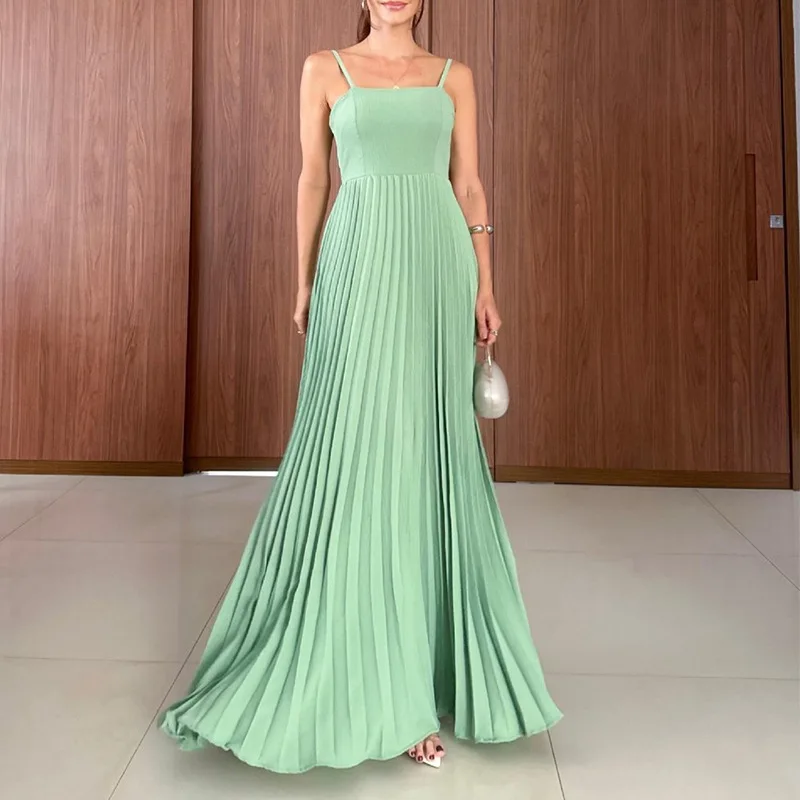 ฤดูร้อนเซ็กซี่สูงเอวสีทึบHalter MaxiชุดPlusขนาดBacklessจีบElegantแขนกุดผู้หญิงStreetwear 2025