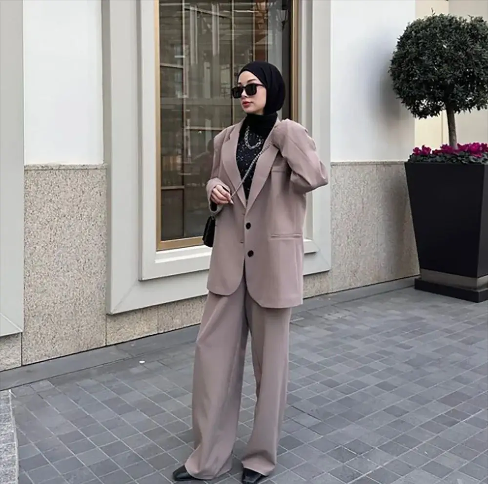 Solid Color Casual Daily Women Pants Set Chic Female Single Breasted Two Pieces(Blazer+Trousers) conjuntos para mujeres 2 piezas