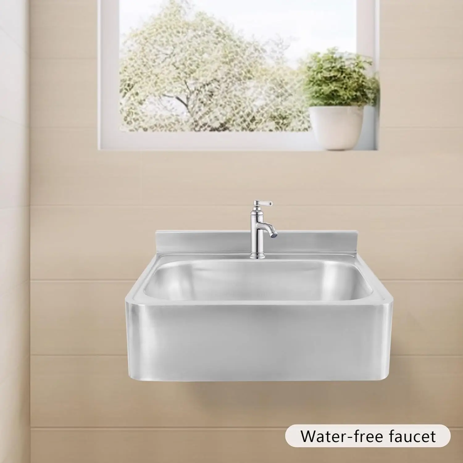 Lavabo de baño, de pared, de acero inoxidable 304, con 180 grados de rotación °   Tubería de drenaje giratoria y tubería de agua caliente (grifo no incluido) Nuevo