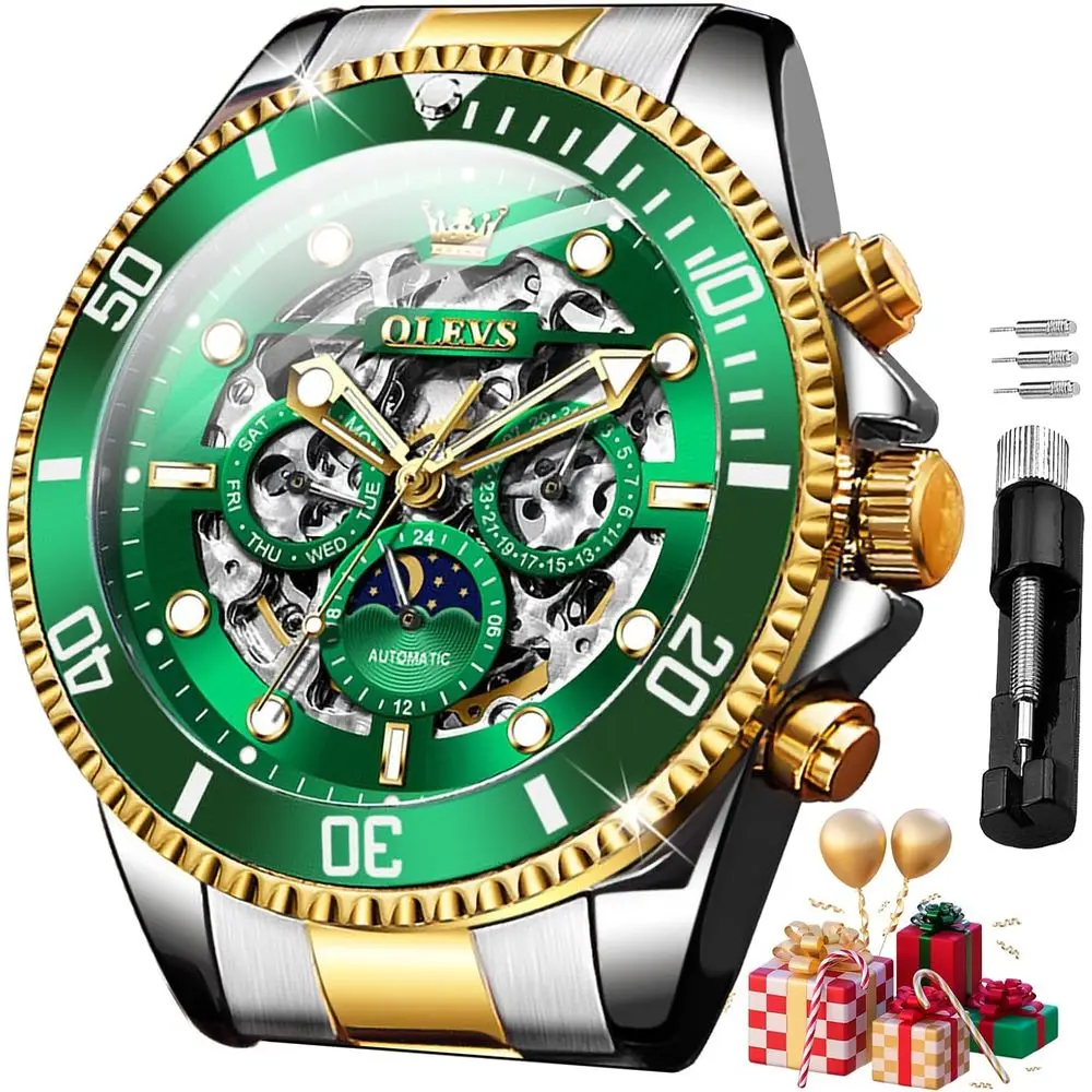 

Мужские автоматические механические наручные часы OLEVS класса люкс с автоподзаводом, турбийоном, скелетонизированным циферблатом и люминесцентными стрелками