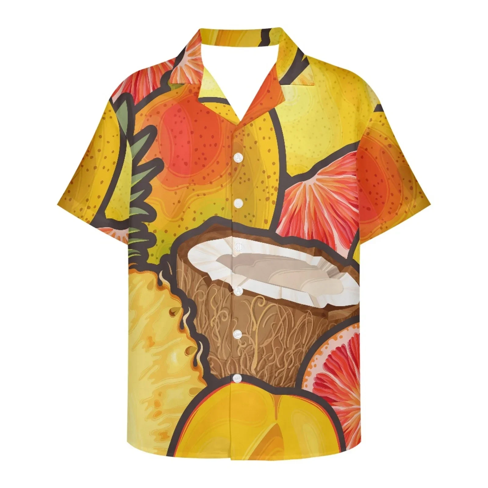 Fruit Pattern Holiday Drinks Dessert Beach Shop Clothing Fashion Mens Hawaiian Shirt Male Casual Beach Aloha Shirts Short Sleeve