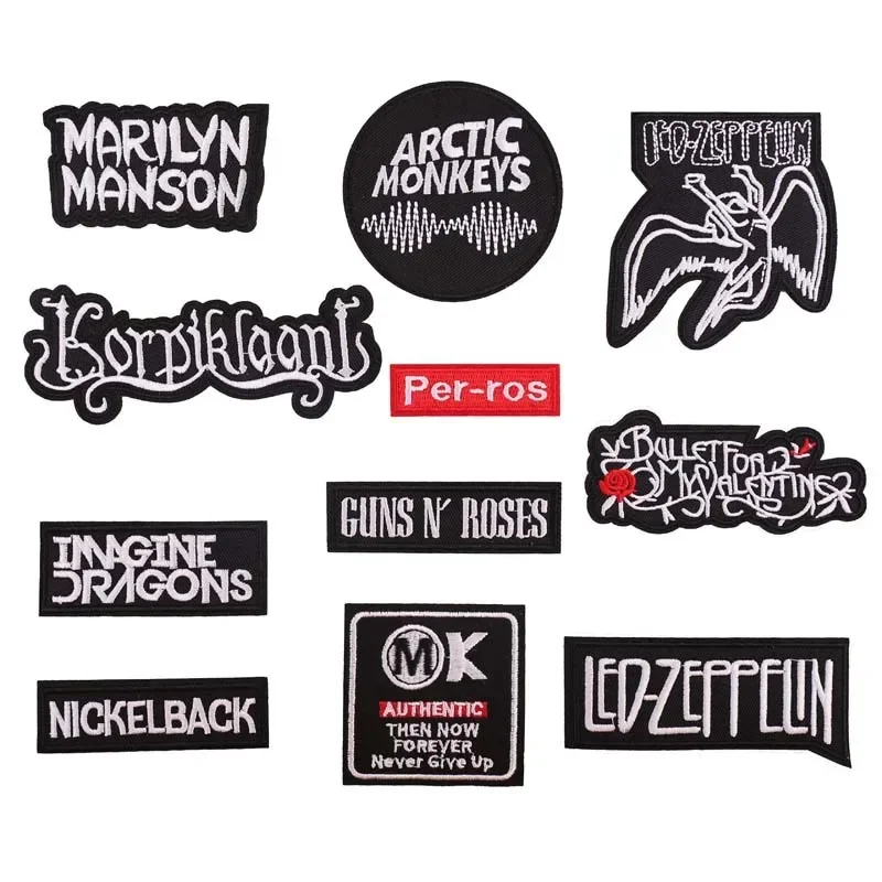 Black Embroidery Iron on Badges Artistic Letters Patches Authentic Woven Label Name Logo Angel Emblem Appliques for Clothing DIY