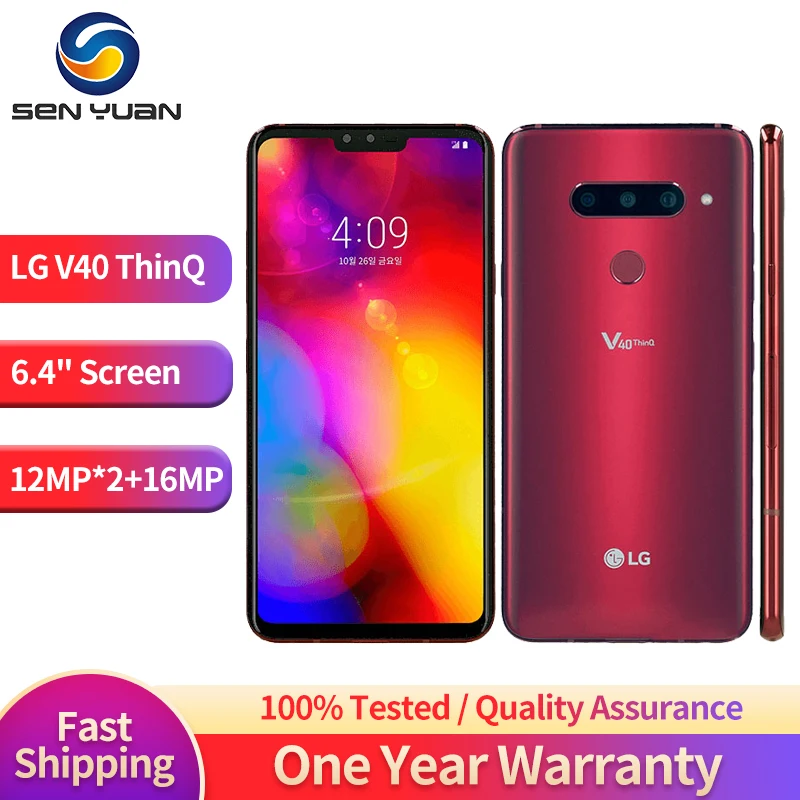 Téléphone portable d'origine LG V40 ThinQ 6,4 pouces V409N V405EBW V405UA 6 Go de RAM 64 Go/128 Go de ROM 16MP Triple Caméra LTE Téléphone Portable ANDROID