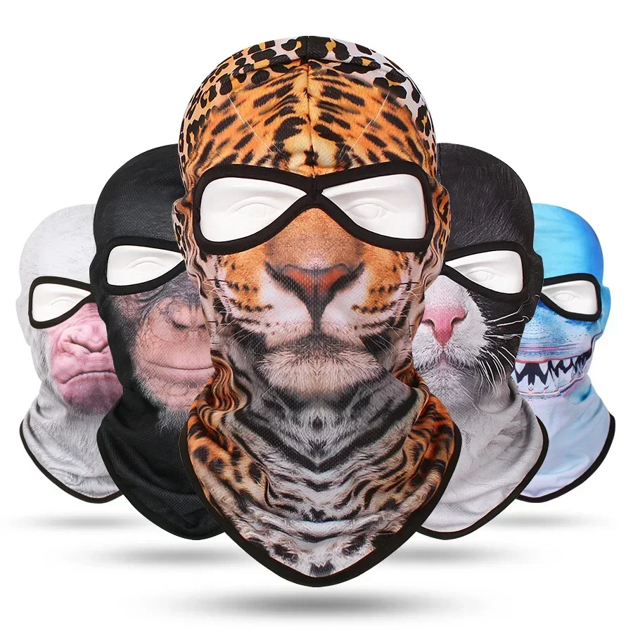 2 Holes Cat Dog Cute 3D Balaclava Men Motorcycle Riding Helmet Hood Cap Biker Neck Gaiter Head Cover Sunscreen Windproof Masks