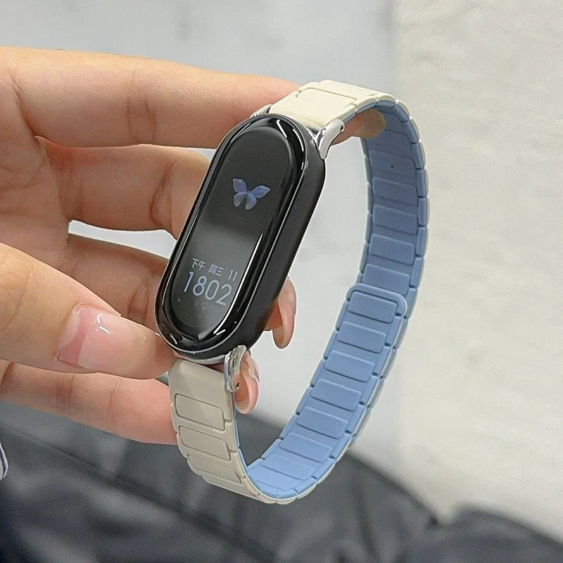 Magnetische Schleife Armband für Mi Band 8/9 Armband Silikon Sport Armband für Xiaomi Mi Band 8 9NFC Correa Armband Metall Schnittstelle