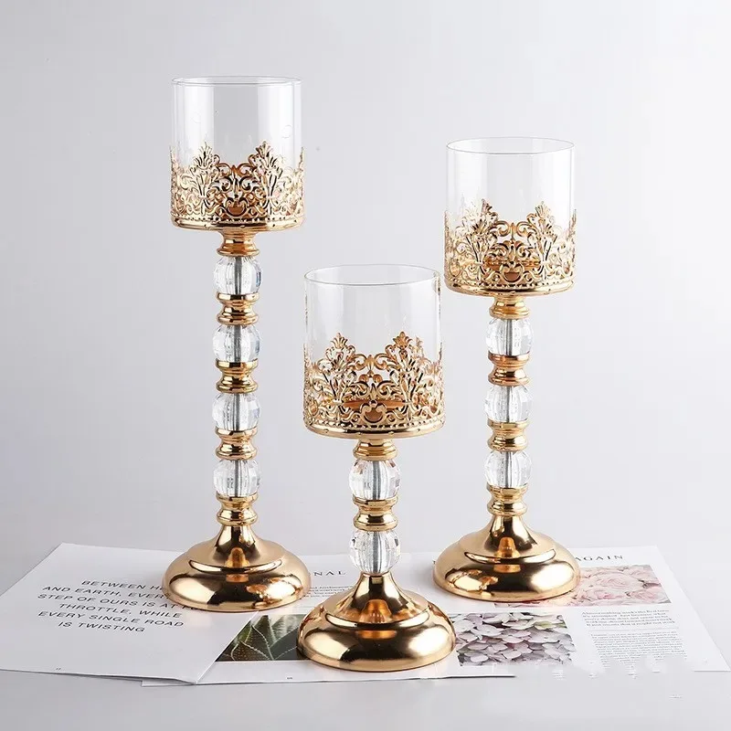 

Хрустальные стеклянные подсвечники, роскошные металлические подсвечники в стиле ретро, свадебная вечеринка, Рождество, праздник, настольное украшение для дома, 3 размера