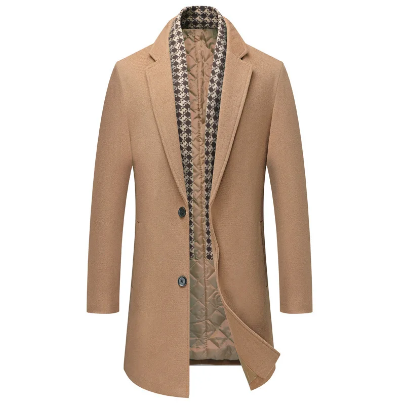 New Middle-aged Men's Medium And Long Thickened Wool Woolen Trench Coat