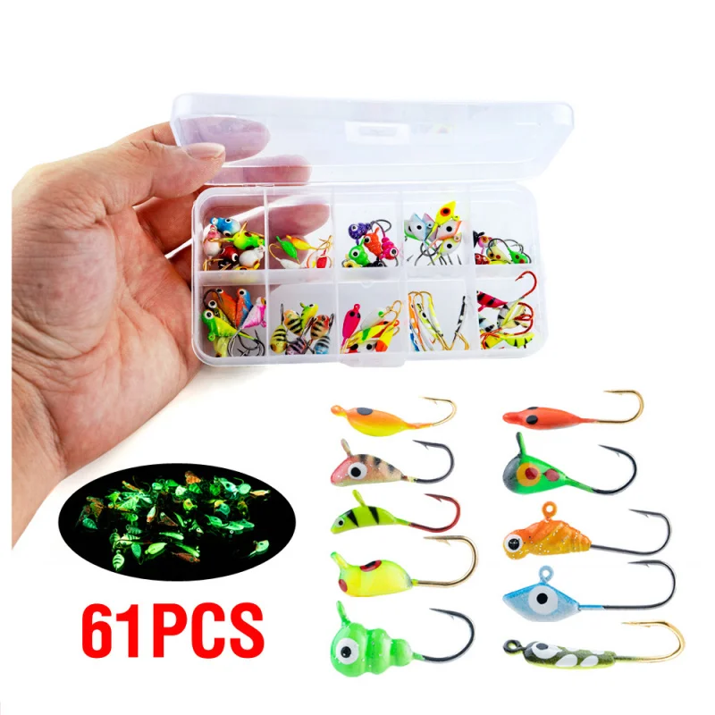 

1.3g-2.0gBoxed Lure Ice Fishing Hook Multi-Color Set61Luminous barbed lead head hook for winter fishing