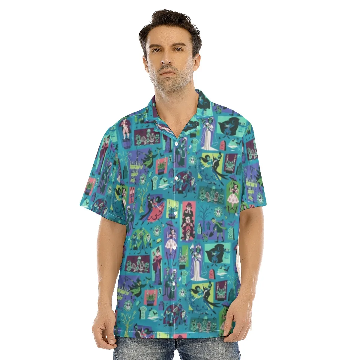 Nieuwe Hawaiiaanse Mannen Shirts Horror Cartoon Prnt Zomervakantie Groene Tops Cubaanse Kraag Amerikaanse Maat voor Mannen