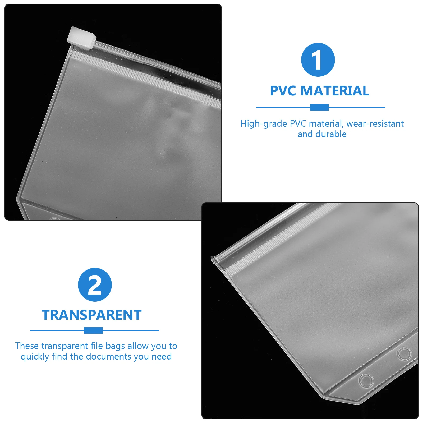 Bolsas de almacenamiento de documentos transparentes, 5 uds., cremallera de hojas sueltas, seis agujeros, bolsas de carpeta de PVC, organizadores de archivos, estudio de oficina