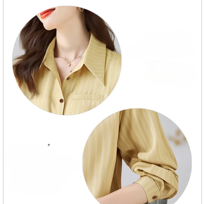 Fashion Slim blouse Autumn New Women's Clothing Long Sleeve Striped Polo-Neck Ladies Tops Elegant Temperament Loose Women Shirt