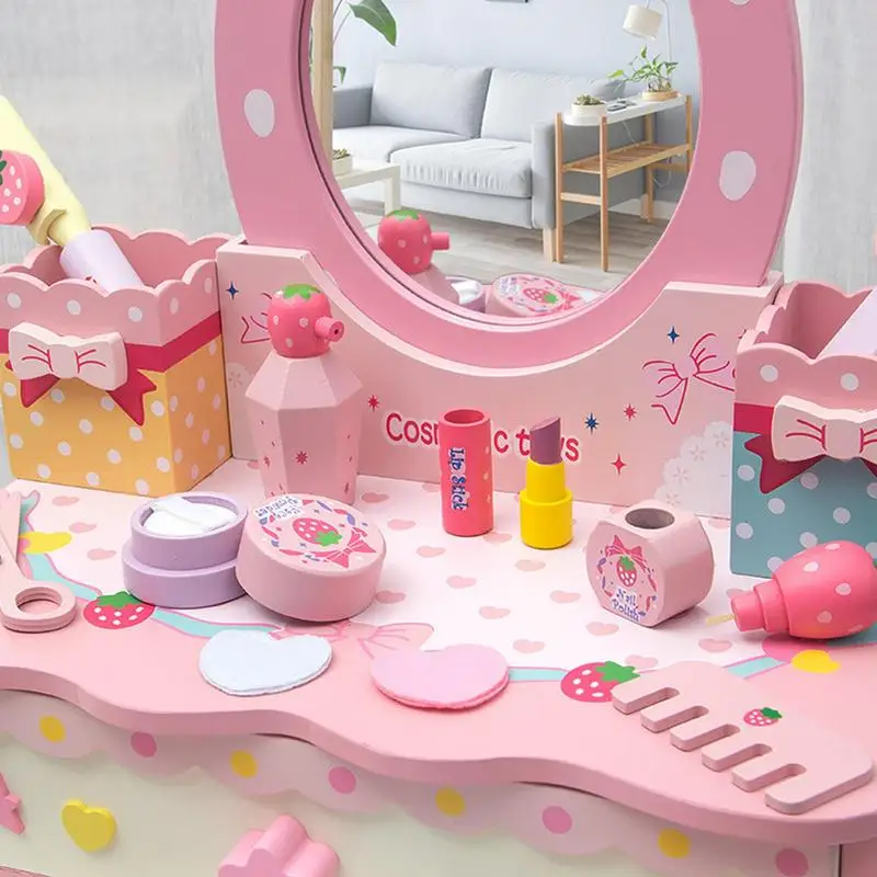 Girls Makeup Vanity Set Children Vanity Hair Salon Toy Simulation Makeup Table With Mirror Princess Makeup Pretend Toy For Girls