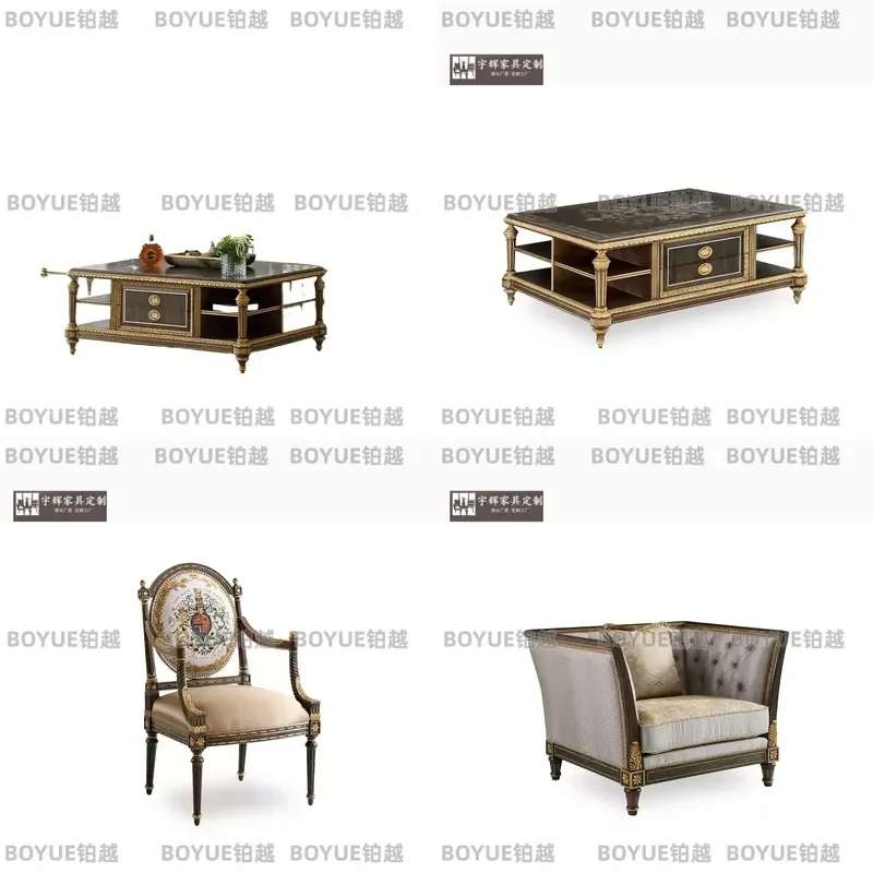 American Retro Fabric Sofa Set with Solid Wood Coffee Table European Style Large Living Room Furniture for Villa Apartment