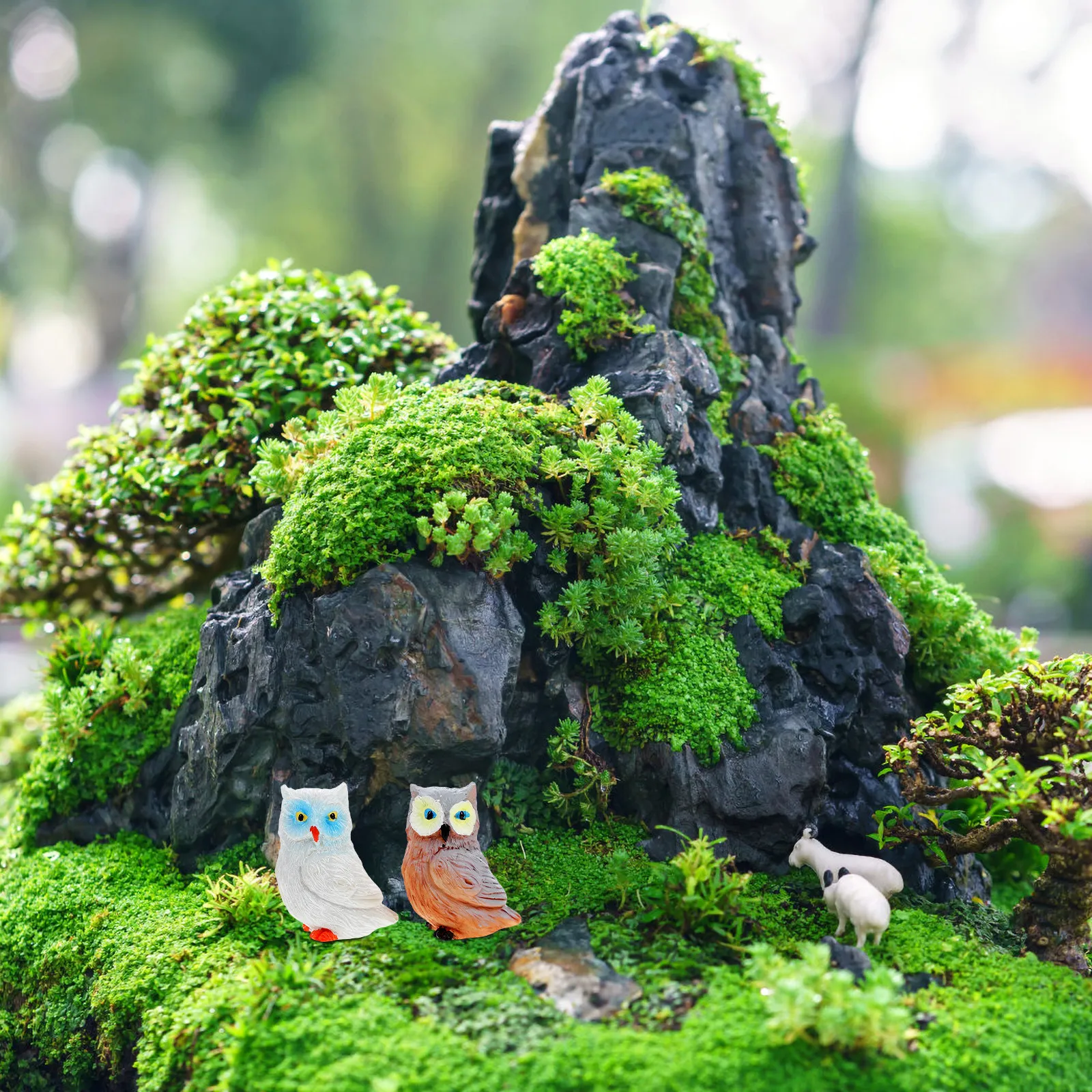 2Pcs Compact Resin Owl Garden Ornaments for Micro Landscape Miniature Decor Outdoor Indoor Bonsai Fairy Garden Realistic Animal
