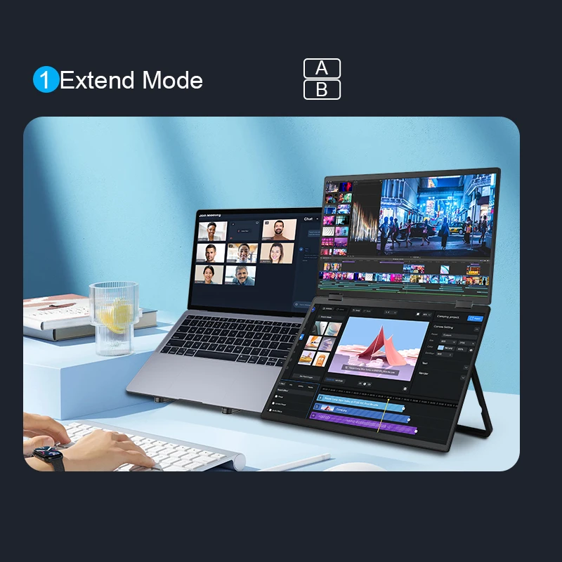 

15.6 inch 2 screen folded monitor 1 cable connect driver free portable monitor 1080p with audio output for win and mac