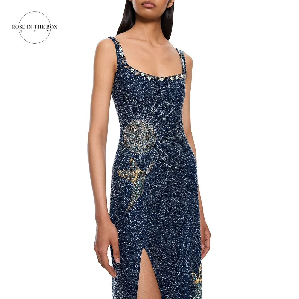 ROSEINTHEBOX Luxury Evening Dresses Sleeveless Hand-sewing Sparkling High Side Slit Elegant Mermaid Beaded Party Dress Formal image 3