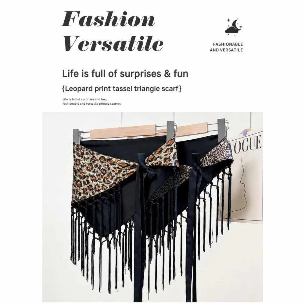 Hippie Leopard Print Triangle Hip Scarf Self-tie Tie Dye Waist Wrap Skirt Fringed Edge Tassel Fringe Wrap Streetwear Style