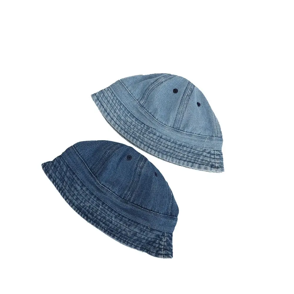 Solid Color Washed Denim Bucket Hat Infant Cap Korean Style Baby Sun Hat Headwear Panama Cap Children Fisherman Cap Girls