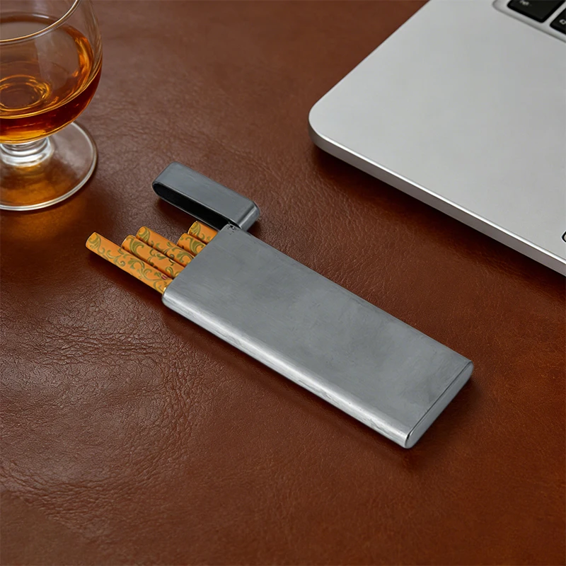 Estojo de Cigarros Portátil de Metal para Viagem e Atividades ao Ar Livre, Armazena 5 Cigarros Ultra Finos, Acessórios para Tabaco