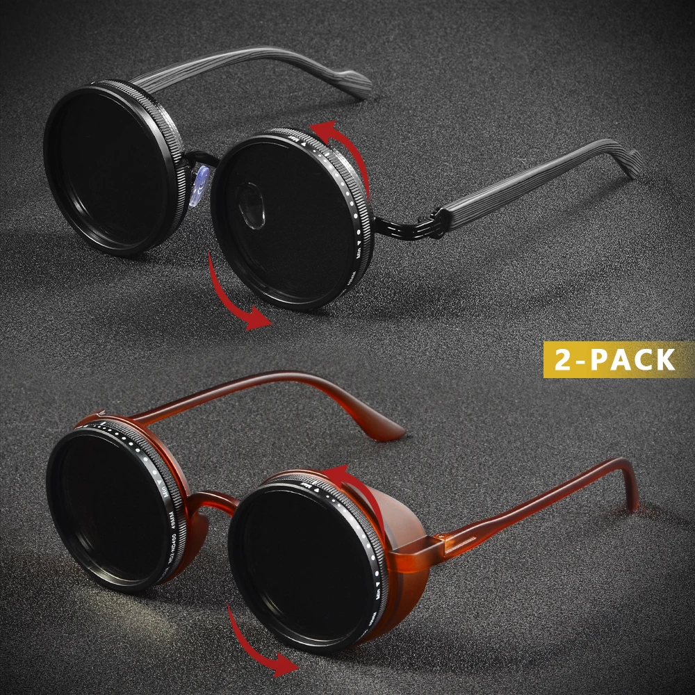 CRIXALIS 2 pezzi occhiali da sole polarizzati Steam Punk regolabili per uomo in pesca all'aperto luminosa ND1 ~ 9 paralume con regolazione manuale UV400
