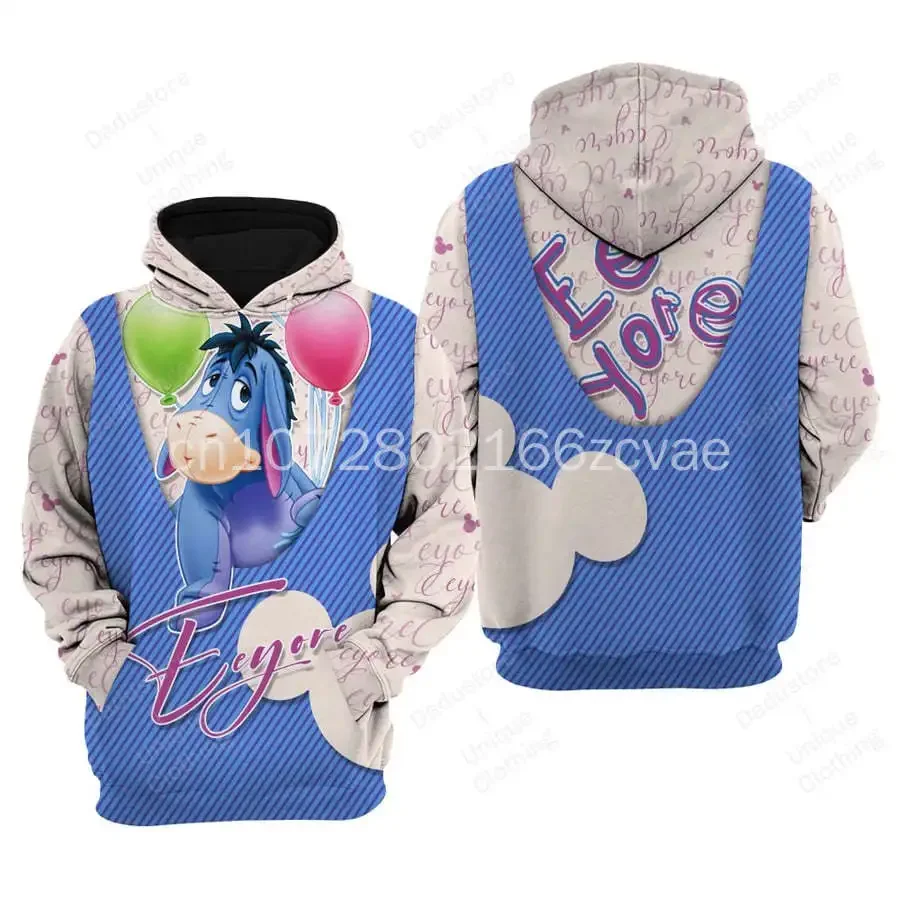 2024 New Eeyore Donkey Raglan Disney Cartoon Graphic 3D Hoodie Zip Hoodie