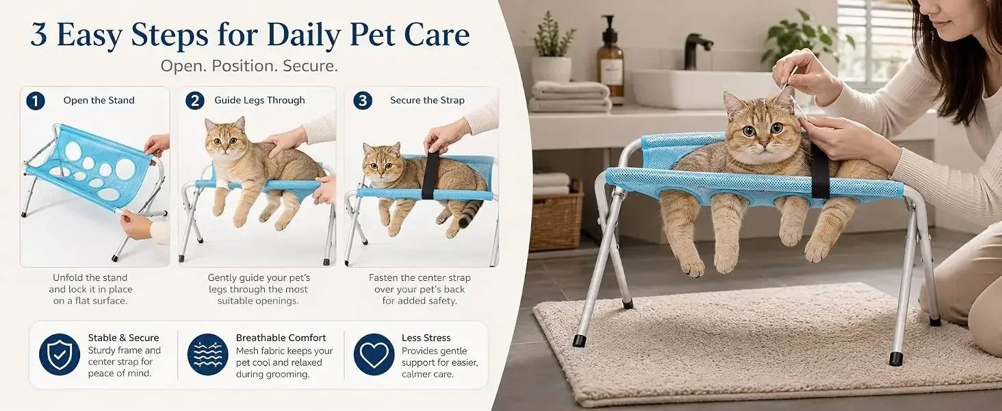 2026 NeFoldable Hängematte für die Tierpflege beim Nagelschneiden, kratz- und beißfeste Hängematte, Haltungsständer für Katzen- und Hunde-Bäder – Detail 2