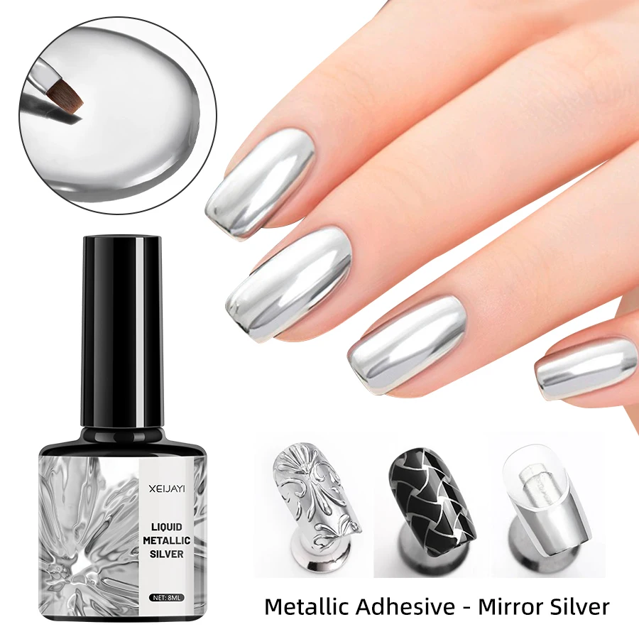 Mirror Metal Gel Nail Polish with Silver Rose Golden Painting Drawing - Easy to Apply and Long-Lasting