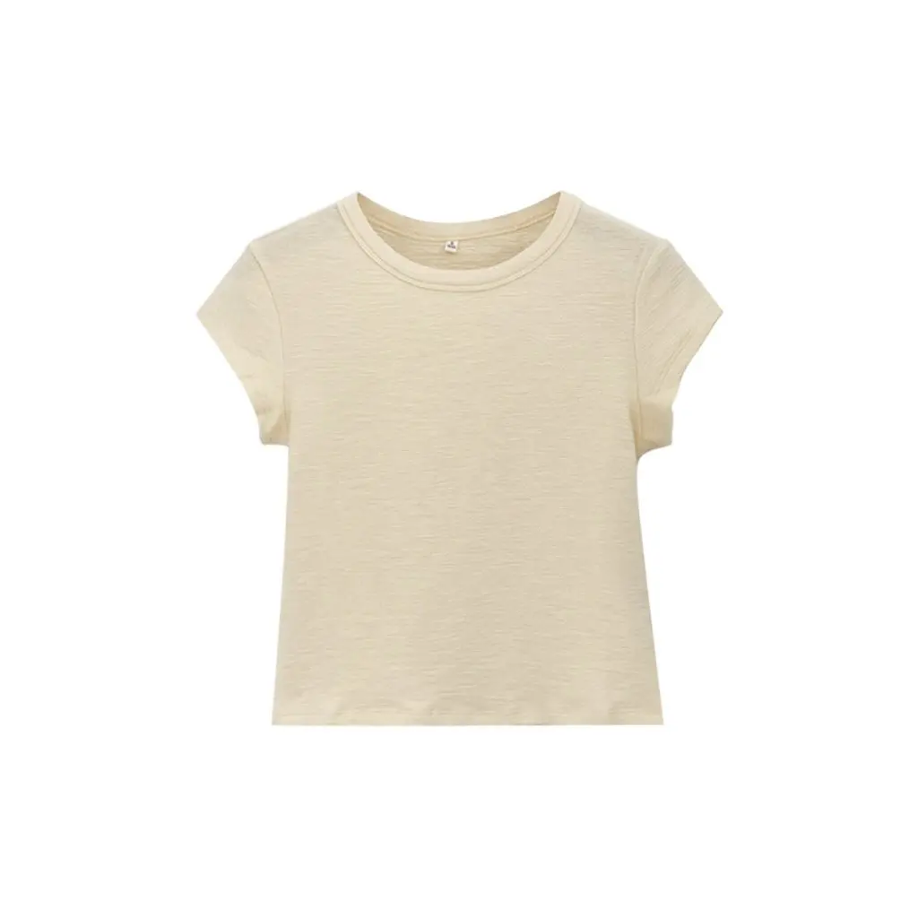 

Голубая текстурированная футболка с короткими рукавами для женщин, плиссированный приталенный летний топ для маленьких людей, нижняя часть на правое плечо