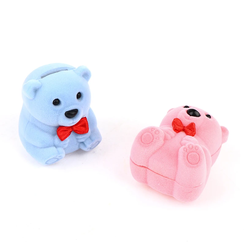 1PC Lovely Velvet Gift Box Cute Bear Jewelry Box Wedding Ring Box Necklace Ring Case Earrings Holder For Jewelry Display