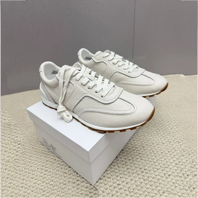 

Dave&di 2026 Lychee Patterned Cowhide Casual Shoes Soft Leather Sneakers Lace Up German Training Round Toe Fashion Sports Shoes