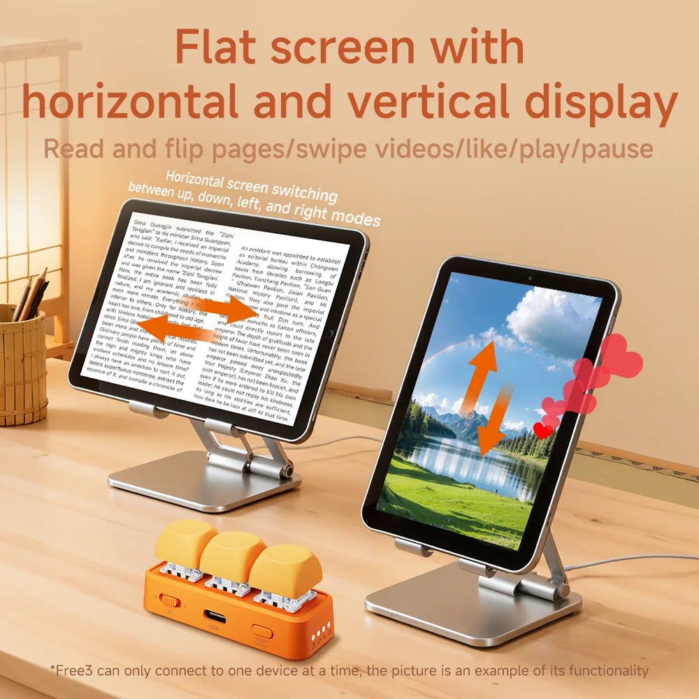 Free3 Bluetooth Page Turner Keypad Tragbare Fernbedienung mit drei Tasten zum E-Book-Betätigen, Fotografieren, Musik- und Videowechseln