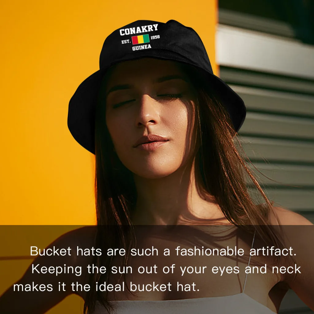 Bucket Hats  Guinea EST.1958 Conakry Emblem Flag Sun Shade Cool Outdoor Summer Fisherman Caps Fishing Hat