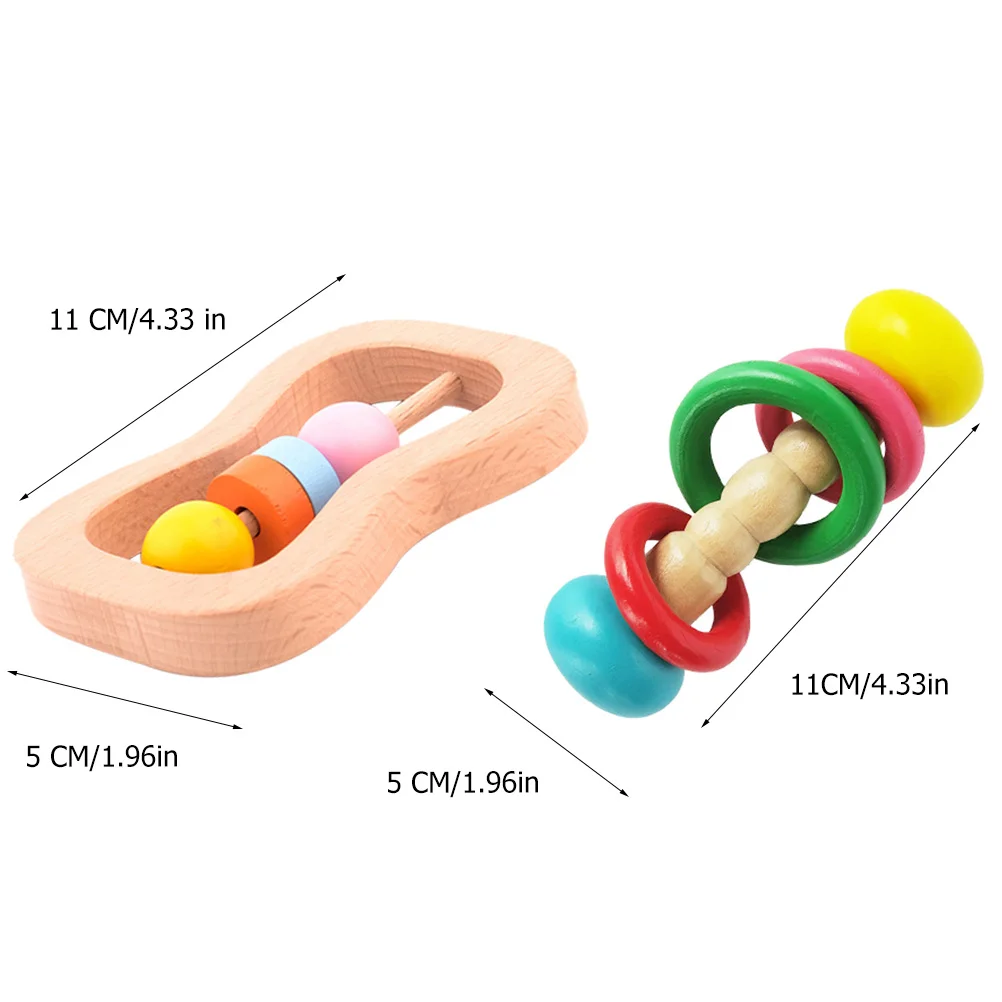 2pcs Wooden Hand Rattle Natural Wood Material Durable Chewable Baby Sensory Development Educational Plaything Safe Infant Rattle