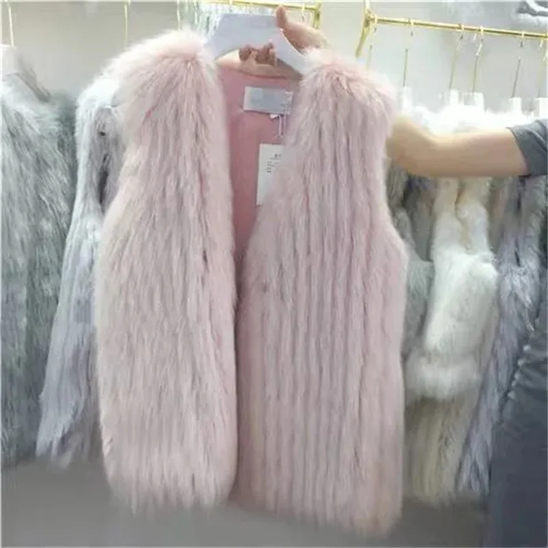 2023 New Fashion Versatile Autumn Winter Fur Vest Women's Faux Fox Hair Mid length Fur One Piece Sweetheart Sleeveless Vest Coat