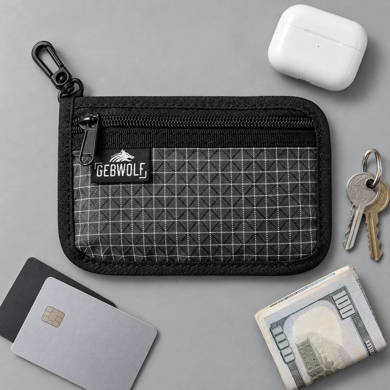 Ultralight Grid Fabric Key Coin Purse, Portable Zipper Organizer Pouch with Credit Cards Earbuds Purse, Prefect for Daily Wear