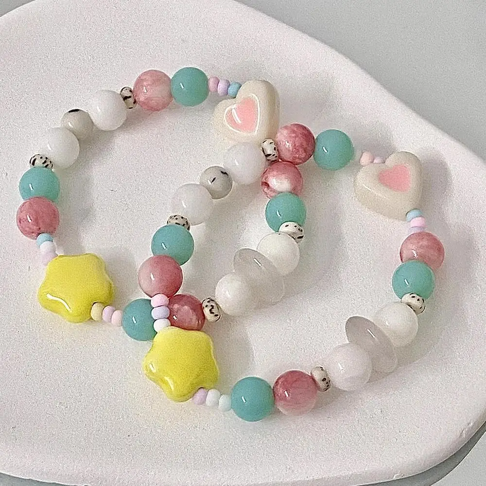 Candy Color Cute Bracelet Star Love Heart Bead Hand Rings Flower Color Bead Sweet Bracelet Women Jewelry Accessories