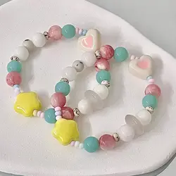 Candy Color Cute Bracelet Star Love Heart Bead Hand Rings Flower Color Bead Sweet Bracelet Women Jewelry Accessories