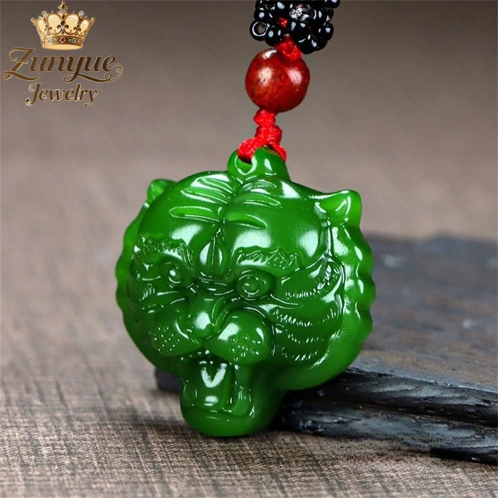 

Hetian Jade Tiger-Head Pendant, Spinach Green Zodiac Tiger Pendant Luxury Quality Jewelry Fashion Jewelry Exquisite Charms Gift