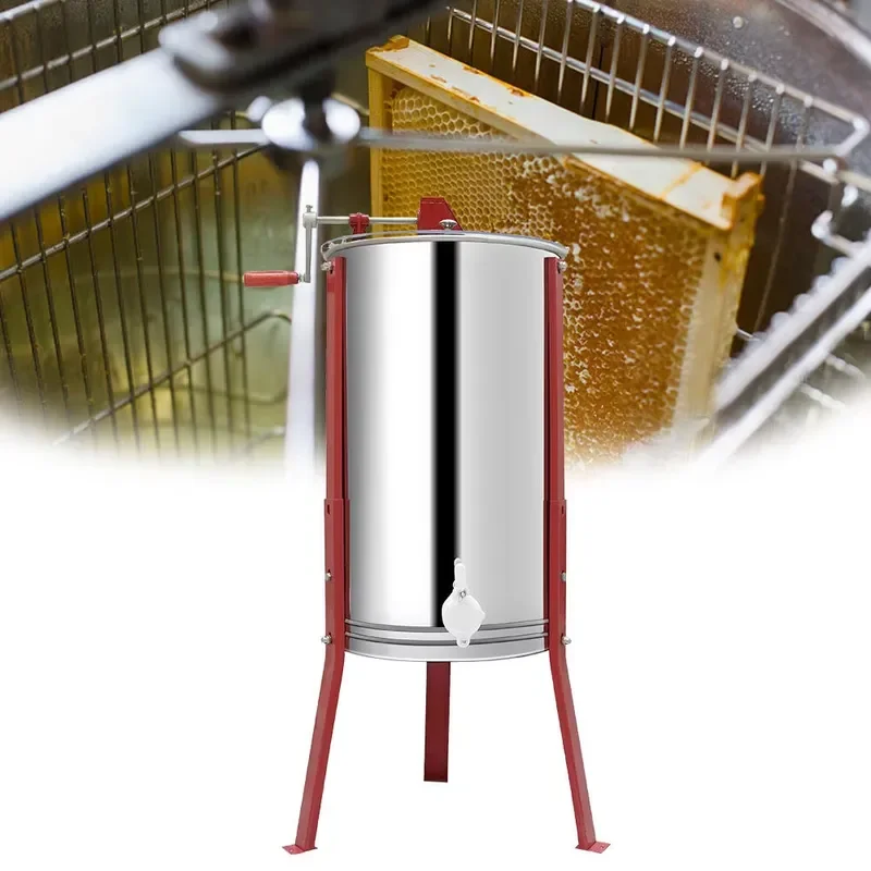 2 Frame Manual Honey Extractor Stainless Steel Beekeeping Centrifuge with Faucet Stand for Hive Harvesting Tool Stainless